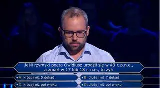 "Milionerzy", odc. 783. Ile lat żył Owidiusz?
